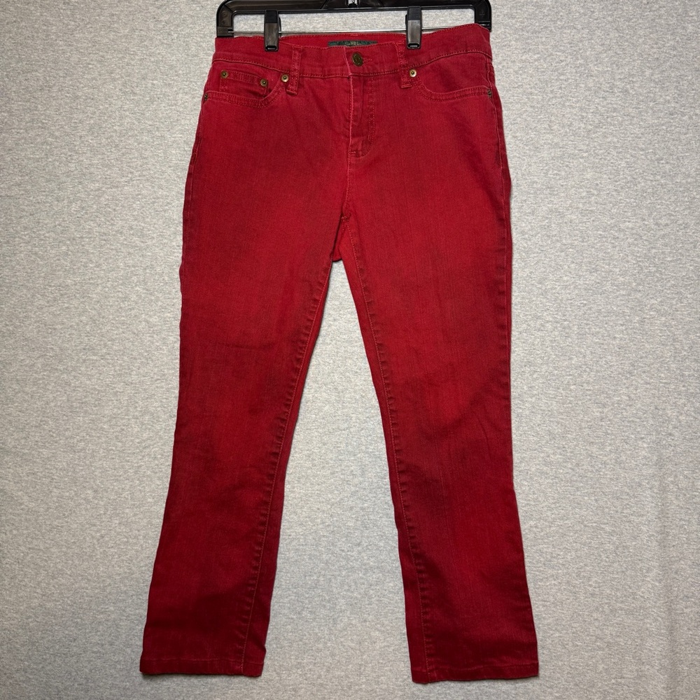 Ralph‎ Lauren Women’s Jeans 4P Red Petite Denim Straight Leg High Rise Crop Pant